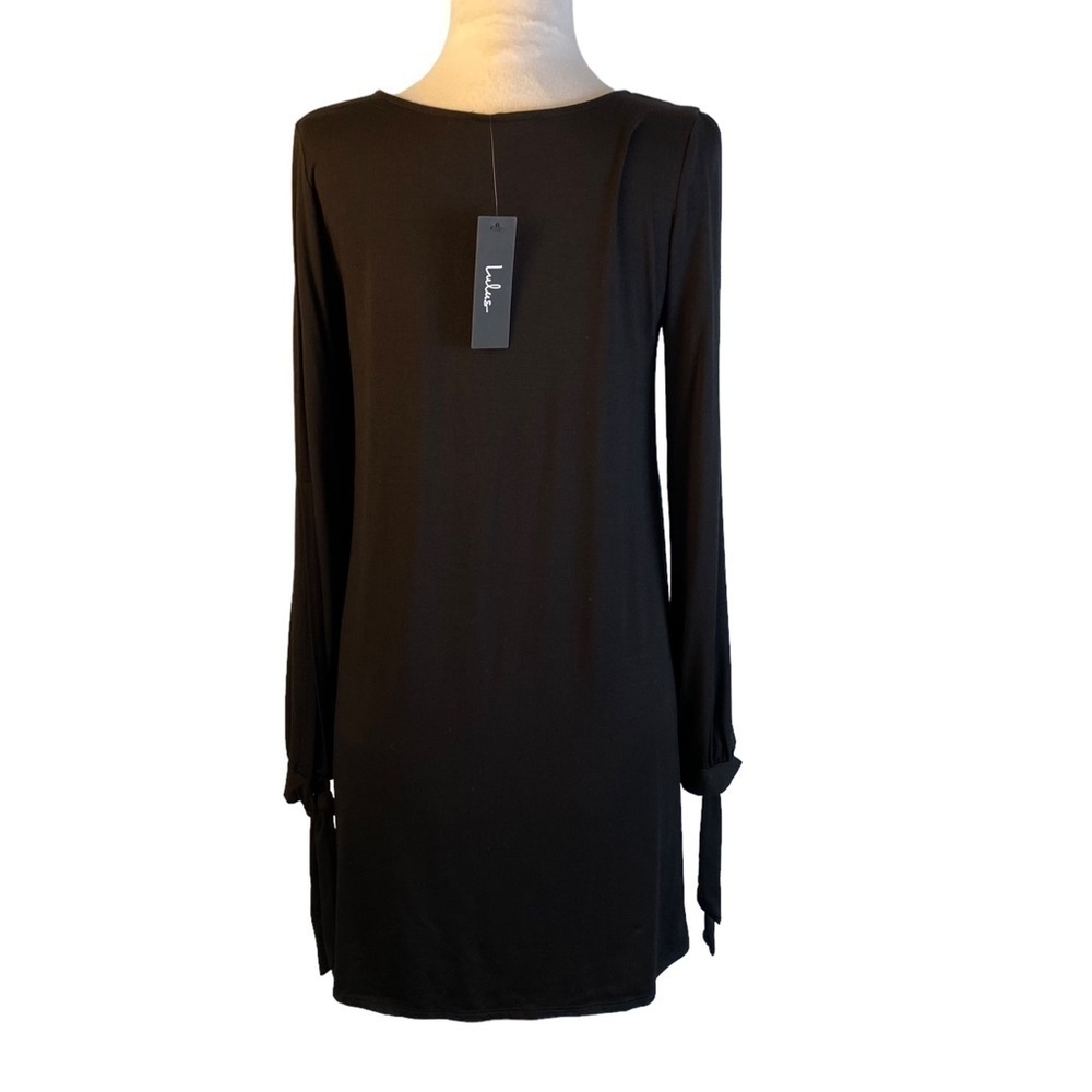 𝅺lulu’s Shifting Dears Black Mini Slit Open Sleeve Dress Size Small - Picture 4 of 8